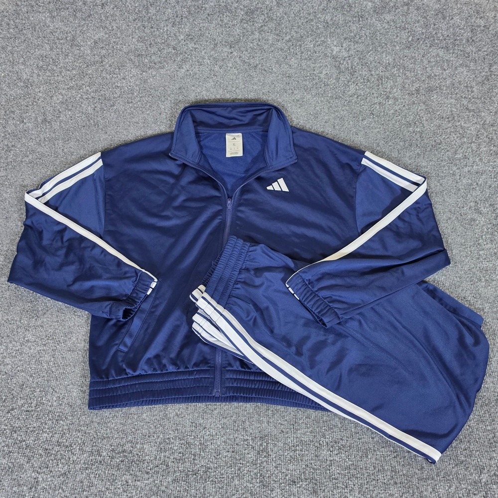 2000s Adidas Kids Navy Blue 3-Stripe Full Zip Track Jacket/Pants Size XL